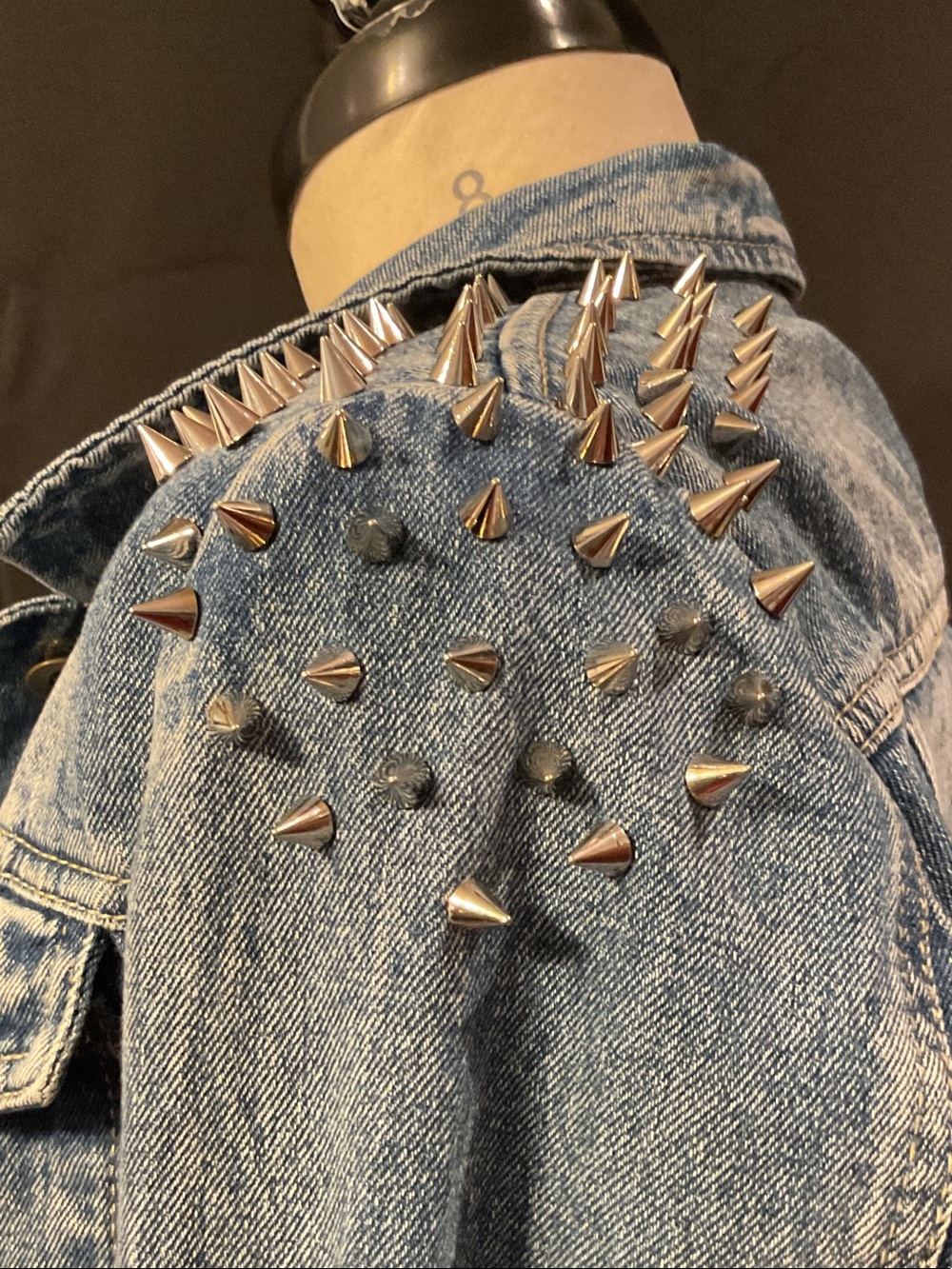 Studded Light Wash Denim Crop Jacket - Blue - Picture 5 of 5